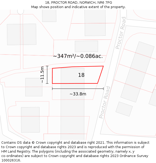 18, PROCTOR ROAD, NORWICH, NR6 7PG: Plot and title map