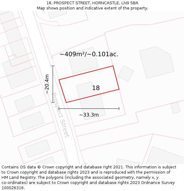 18, PROSPECT STREET, HORNCASTLE, LN9 5BA: Plot and title map