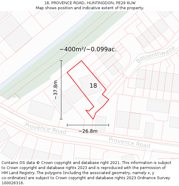 18, PROVENCE ROAD, HUNTINGDON, PE29 6UW: Plot and title map