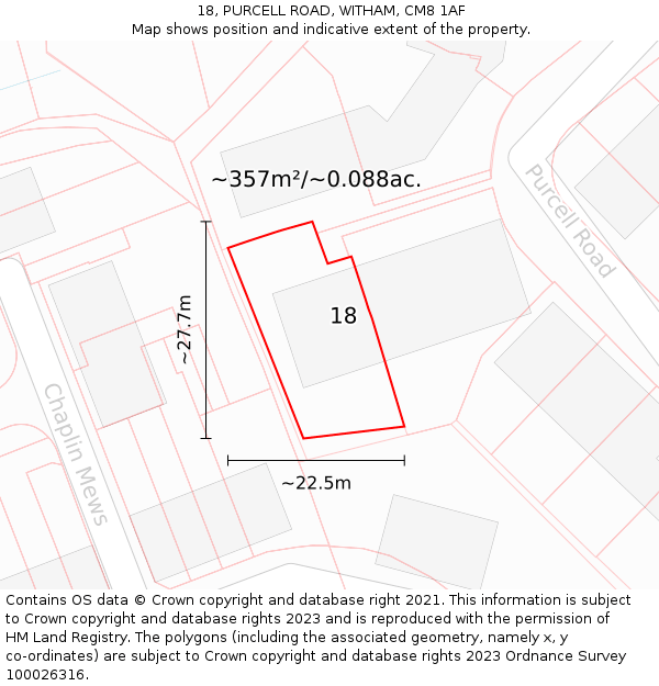 18, PURCELL ROAD, WITHAM, CM8 1AF: Plot and title map