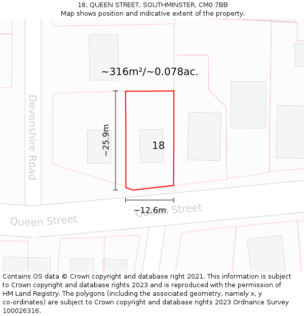 18, QUEEN STREET, SOUTHMINSTER, CM0 7BB: Plot and title map