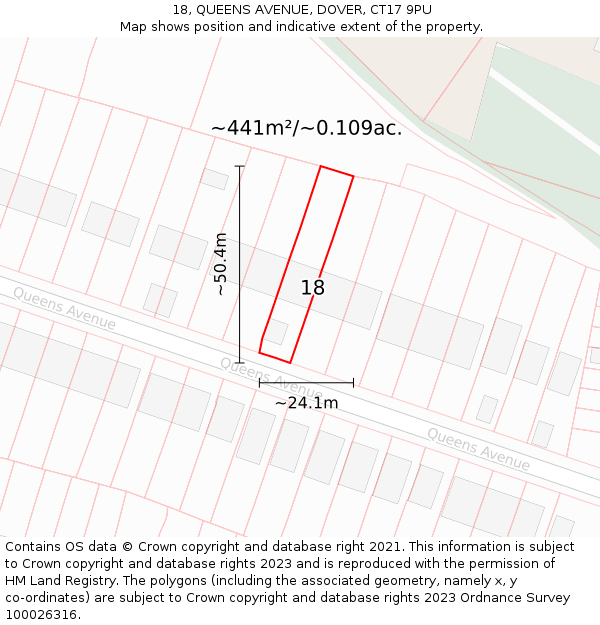 18, QUEENS AVENUE, DOVER, CT17 9PU: Plot and title map