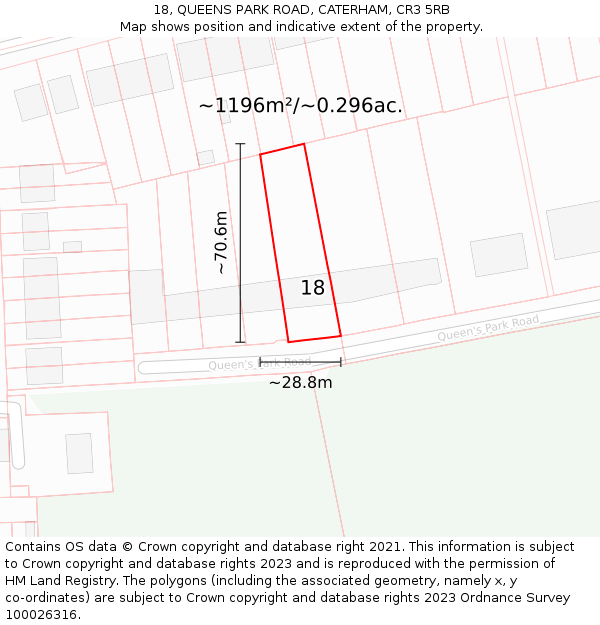 18, QUEENS PARK ROAD, CATERHAM, CR3 5RB: Plot and title map