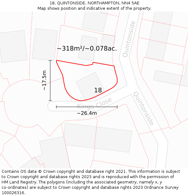 18, QUINTONSIDE, NORTHAMPTON, NN4 5AE: Plot and title map