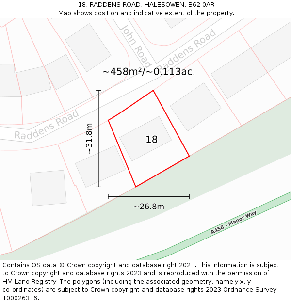 18, RADDENS ROAD, HALESOWEN, B62 0AR: Plot and title map