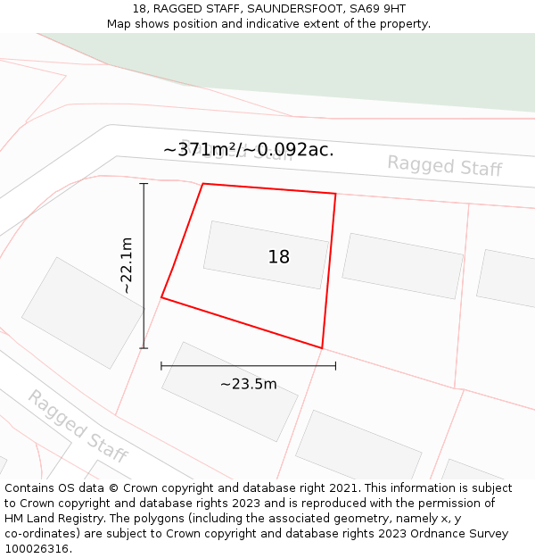 18, RAGGED STAFF, SAUNDERSFOOT, SA69 9HT: Plot and title map