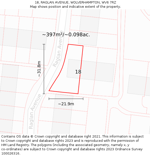 18, RAGLAN AVENUE, WOLVERHAMPTON, WV6 7RZ: Plot and title map