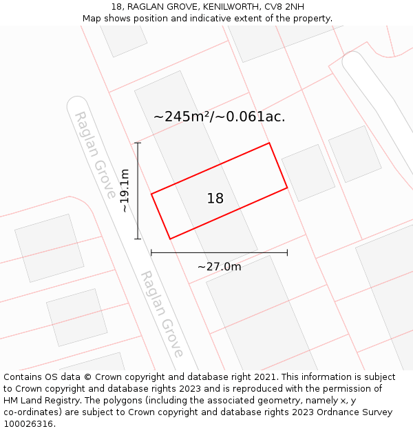 18, RAGLAN GROVE, KENILWORTH, CV8 2NH: Plot and title map