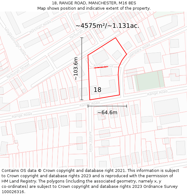 18, RANGE ROAD, MANCHESTER, M16 8ES: Plot and title map