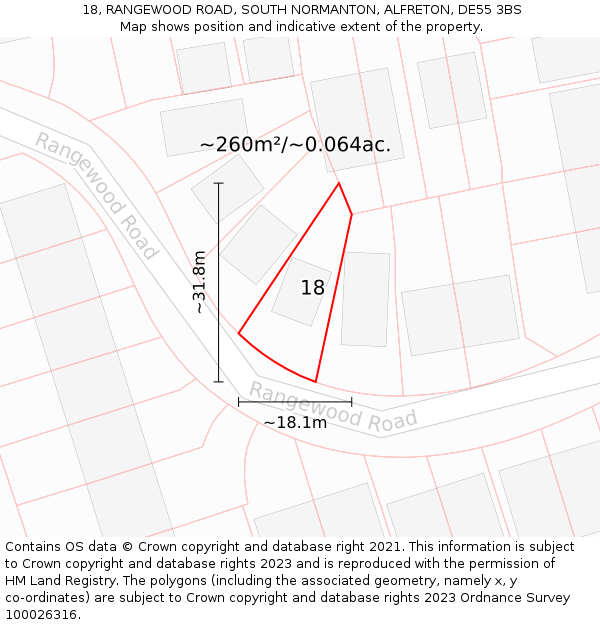 18, RANGEWOOD ROAD, SOUTH NORMANTON, ALFRETON, DE55 3BS: Plot and title map