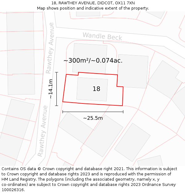 18, RAWTHEY AVENUE, DIDCOT, OX11 7XN: Plot and title map