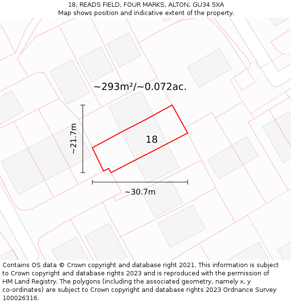 18, READS FIELD, FOUR MARKS, ALTON, GU34 5XA: Plot and title map