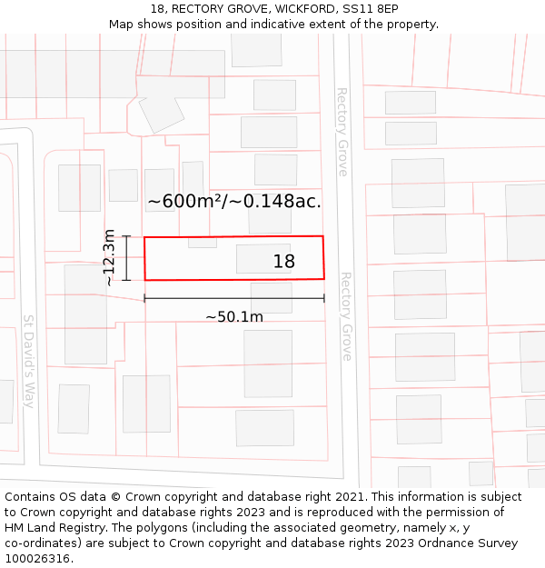 18, RECTORY GROVE, WICKFORD, SS11 8EP: Plot and title map