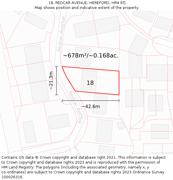 18, REDCAR AVENUE, HEREFORD, HR4 9TJ: Plot and title map