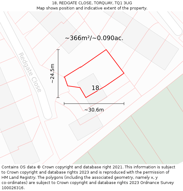 18, REDGATE CLOSE, TORQUAY, TQ1 3UG: Plot and title map