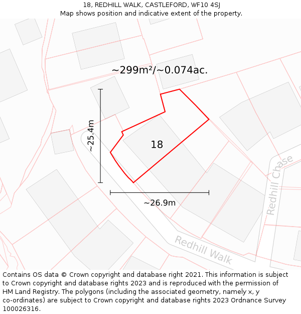 18, REDHILL WALK, CASTLEFORD, WF10 4SJ: Plot and title map