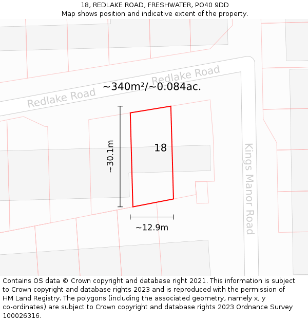 18, REDLAKE ROAD, FRESHWATER, PO40 9DD: Plot and title map