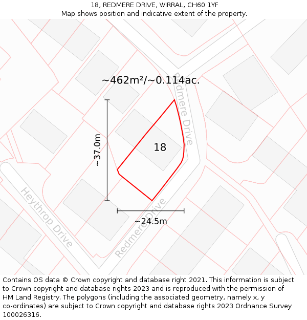 18, REDMERE DRIVE, WIRRAL, CH60 1YF: Plot and title map