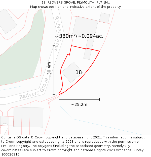 18, REDVERS GROVE, PLYMOUTH, PL7 1HU: Plot and title map