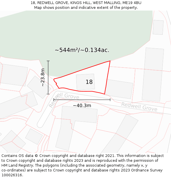 18, REDWELL GROVE, KINGS HILL, WEST MALLING, ME19 4BU: Plot and title map