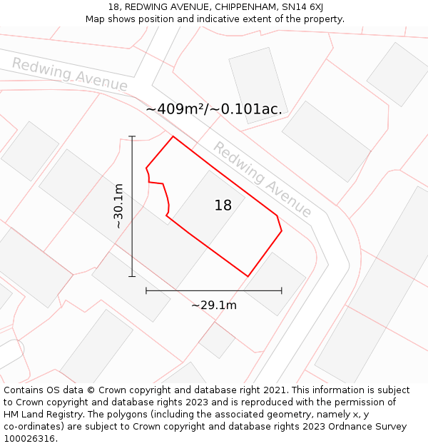 18, REDWING AVENUE, CHIPPENHAM, SN14 6XJ: Plot and title map