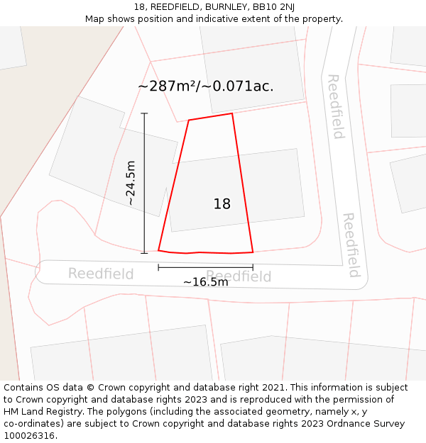 18, REEDFIELD, BURNLEY, BB10 2NJ: Plot and title map