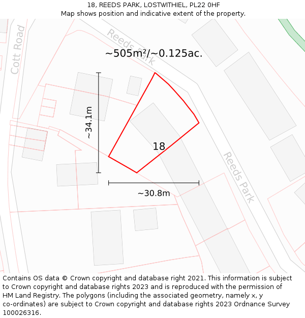 18, REEDS PARK, LOSTWITHIEL, PL22 0HF: Plot and title map