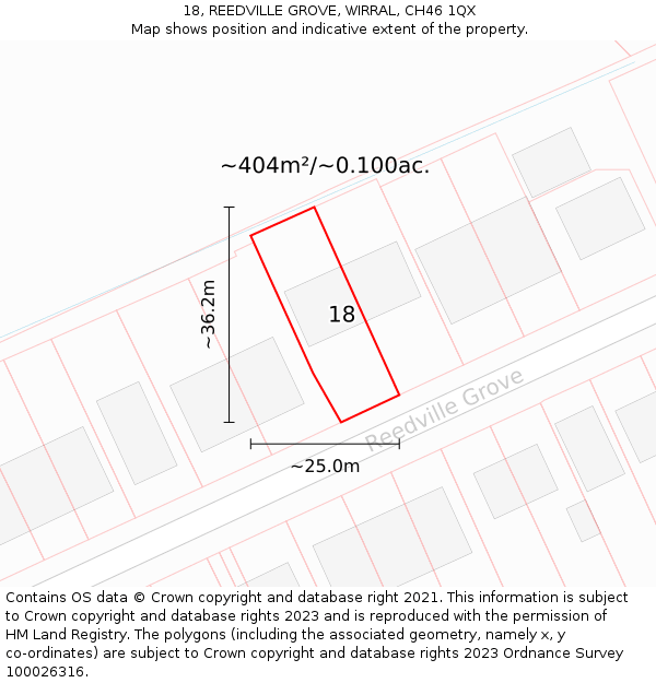 18, REEDVILLE GROVE, WIRRAL, CH46 1QX: Plot and title map