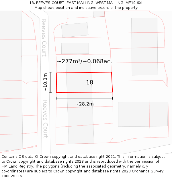 18, REEVES COURT, EAST MALLING, WEST MALLING, ME19 6XL: Plot and title map