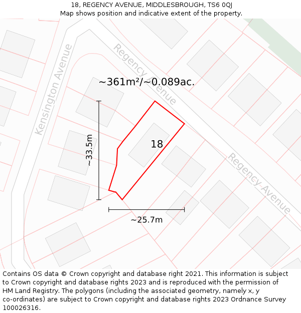 18, REGENCY AVENUE, MIDDLESBROUGH, TS6 0QJ: Plot and title map