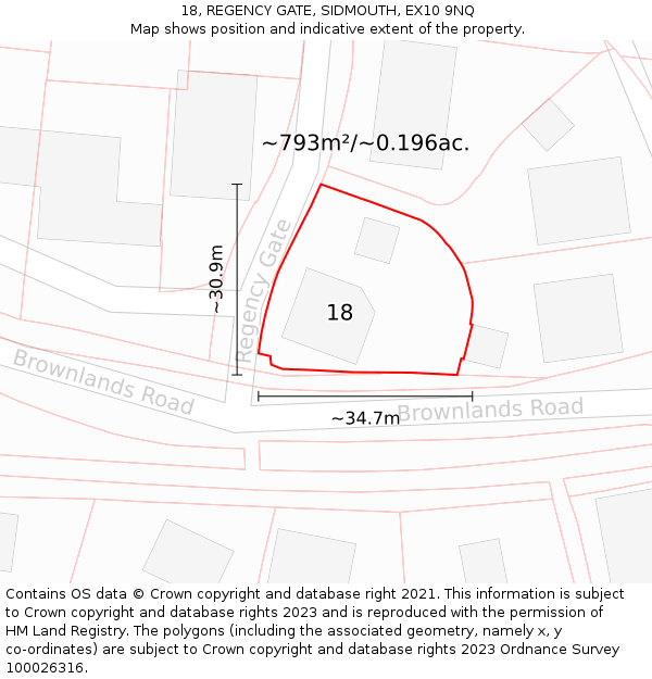 18, REGENCY GATE, SIDMOUTH, EX10 9NQ: Plot and title map