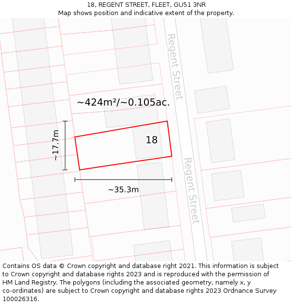 18, REGENT STREET, FLEET, GU51 3NR: Plot and title map