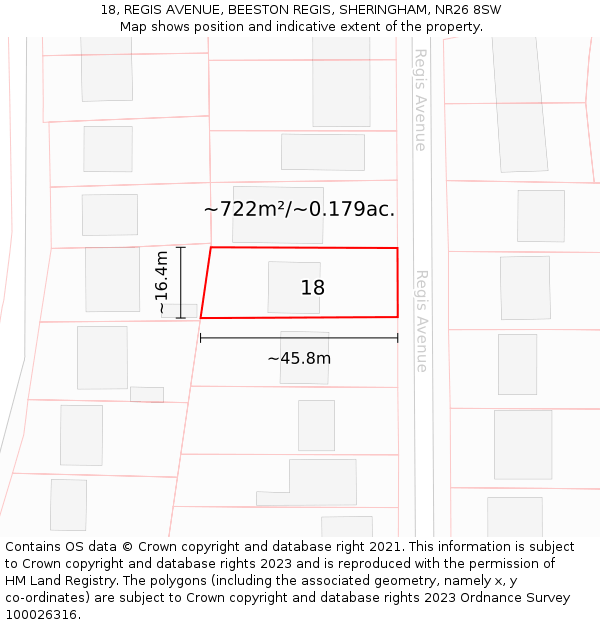 18, REGIS AVENUE, BEESTON REGIS, SHERINGHAM, NR26 8SW: Plot and title map