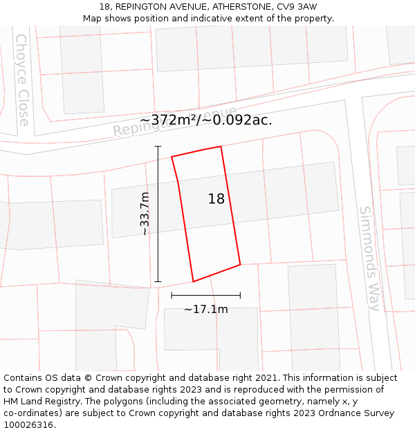 18, REPINGTON AVENUE, ATHERSTONE, CV9 3AW: Plot and title map