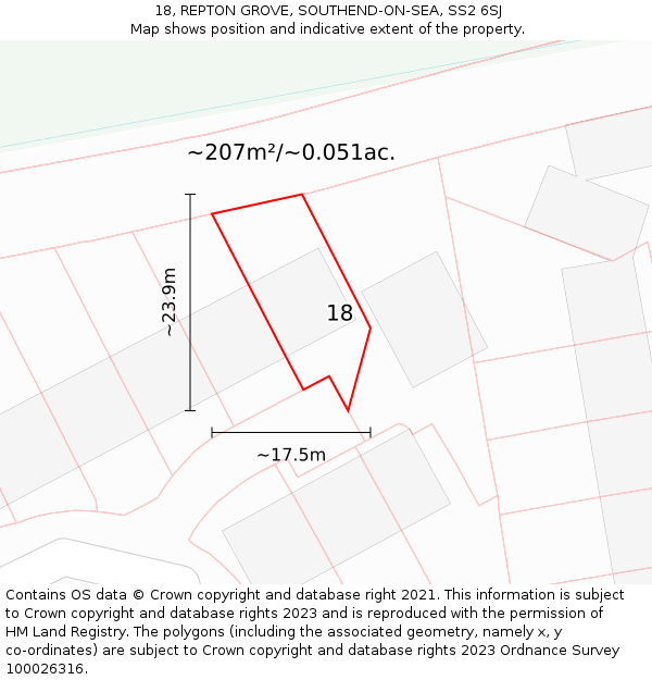 18, REPTON GROVE, SOUTHEND-ON-SEA, SS2 6SJ: Plot and title map