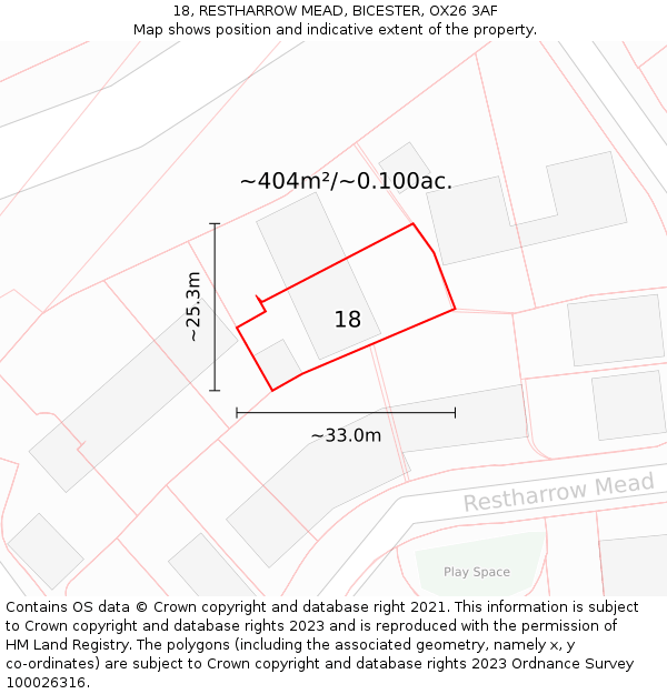 18, RESTHARROW MEAD, BICESTER, OX26 3AF: Plot and title map