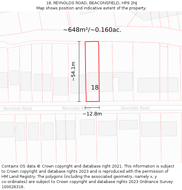 18, REYNOLDS ROAD, BEACONSFIELD, HP9 2NJ: Plot and title map