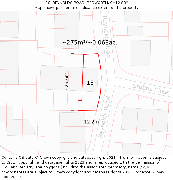 18, REYNOLDS ROAD, BEDWORTH, CV12 8BY: Plot and title map