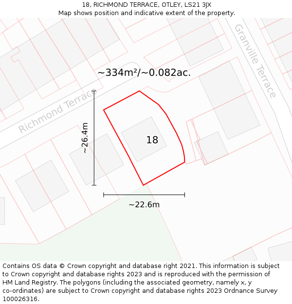 18, RICHMOND TERRACE, OTLEY, LS21 3JX: Plot and title map