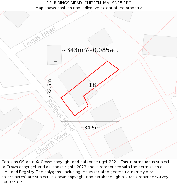 18, RIDINGS MEAD, CHIPPENHAM, SN15 1PG: Plot and title map