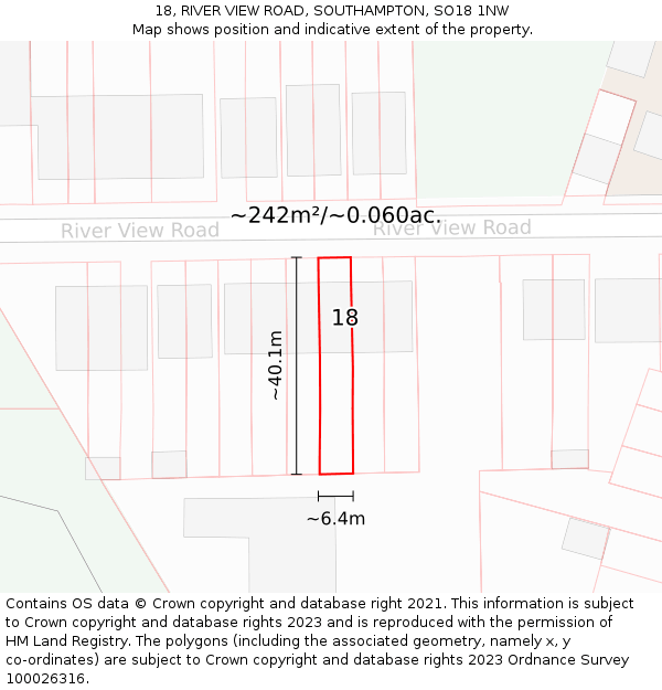 18, RIVER VIEW ROAD, SOUTHAMPTON, SO18 1NW: Plot and title map