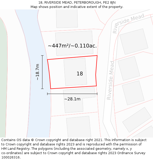 18, RIVERSIDE MEAD, PETERBOROUGH, PE2 8JN: Plot and title map