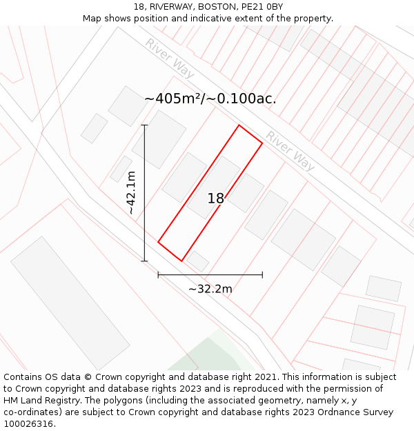 18, RIVERWAY, BOSTON, PE21 0BY: Plot and title map