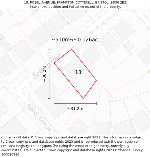 18, ROBEL AVENUE, FRAMPTON COTTERELL, BRISTOL, BS36 2BZ: Plot and title map