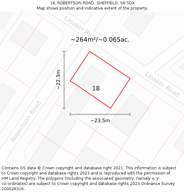 18, ROBERTSON ROAD, SHEFFIELD, S6 5DX: Plot and title map