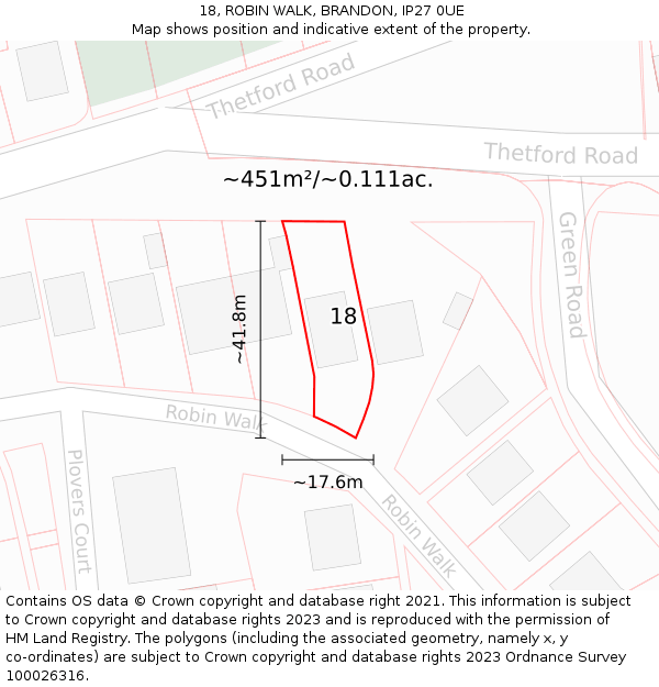 18, ROBIN WALK, BRANDON, IP27 0UE: Plot and title map