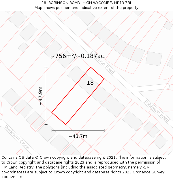 18, ROBINSON ROAD, HIGH WYCOMBE, HP13 7BL: Plot and title map