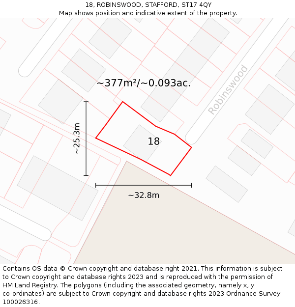 18, ROBINSWOOD, STAFFORD, ST17 4QY: Plot and title map