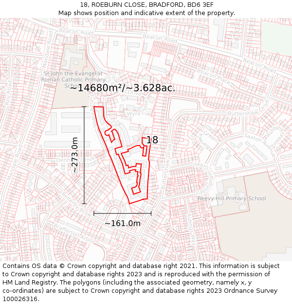 18, ROEBURN CLOSE, BRADFORD, BD6 3EF: Plot and title map