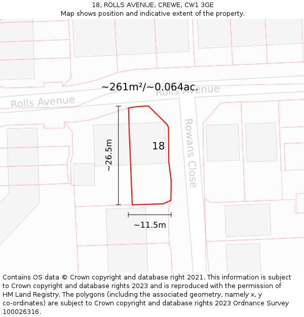 18, ROLLS AVENUE, CREWE, CW1 3GE: Plot and title map